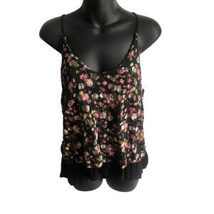 Love J Women’s Floral Lace Layered Tank Top Black Multicolor Flowers Small